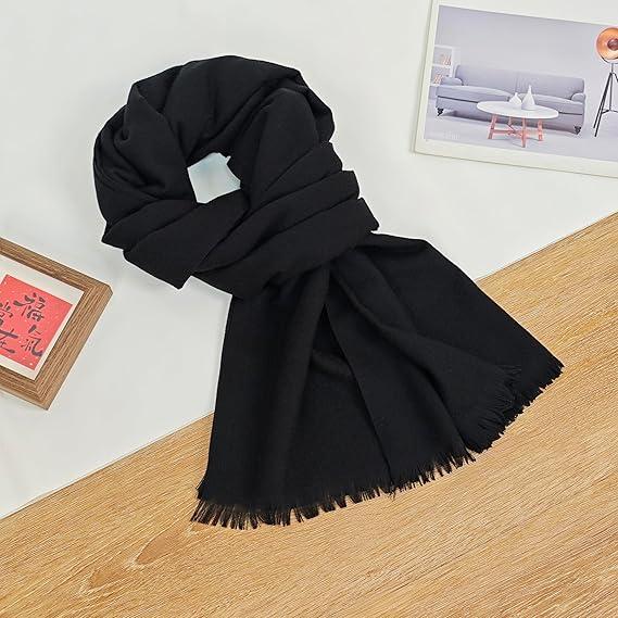 Women's Cotton Blend Scarves Light Soft Solid Long Scarf, Black Color