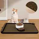 Dog Food Mat, Silicone Dog Mat for Food and Water -Pet Feeding Mats with Residue Collection Pocket, Waterproof Dog Cat Bowl Mats with Raised Edges and Hooks, Placemats for Cats and Dogs Water Bowl (22''x14'', Brown)