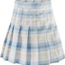 Skirts for Girls Pleated Skirt A-line Tennis Outfits High Waisted School Uniform Skirts with Shorts (Blue)