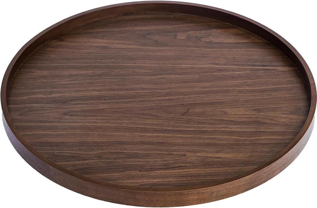 Wood Serving Tray 19.7 Inch, Round Wood Decorative Tray Platter Ottoman Tray for Home Decor Kitchen Table Candle Holder, Black Walnut Wood Storage Coffee Trays,Storage and Display of Bread Food Fruit