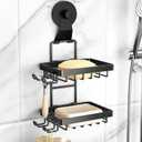 Moforoco Soap Bar Holder for Shower, No Drilling, 304 Stainless Steel, Wall Mounted Soap Holder with 4 Hooks and Razor Holder, Shower Rack Soap Tray Bar Soap for Bathroom (Black, 2-T Suction Cup)