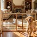 Freestanding Wooden Dog Gate for Doorways & Stairs, Adjustable Width 23.6"–45.3", No-Drill Indoor Pet Barrier for Small Dogs & Puppies, Foldable Dog Gate for Hallways, 23.6" Tall