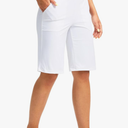 G Gradual Women's Bermuda Shorts 12" Knee Length with Pockets High Waisted Stretch Long Shorts for Women Casual Walking M White
