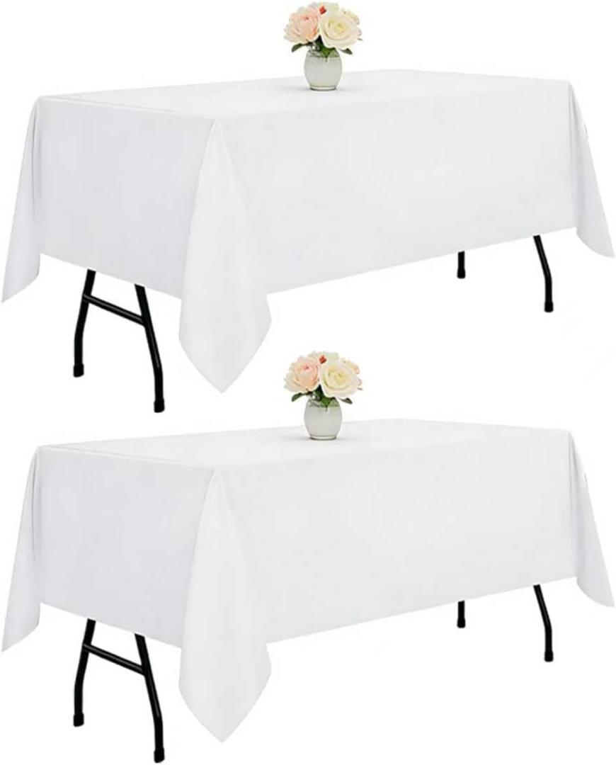 DRESSMAKER 2 Pack White Table Cloth Rectangle 60x102 Inches Polyester Tablecloth for 6ft Tables Washable Fabric Table Cloths for Party,Wedding Banquet