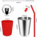ShineMe 3 Pack Kids Cups with Straws and Lids Spill Proof, 12oz Toddler Straw Cups with Colorful Silicone Sleeves, Unbreakable Stainless Steel Water Tumblers for Cold & Hot Drinks