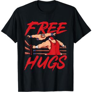 Wrestling Wrestler - Free Hugs T-Shirt (Small, Black)