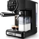 CUSIMAX Expresso Coffee Maker with Milk Frother,Cappuccino Machine Makes Espresso,Cappuccino,and Lattes with One-Touch Ease,and the Manual Mode Makes Creative Coffees with Cleaning Function (Glossy Black)