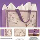 Ziletafei 2 Pack Large Purple Chinoiserie Gift Bags with Tissue Paper, Greeting Cards & Envelopes, 13 x 10.2 x 4.7 in Floral Crane Paper Gift Bag Set for Women, Birthday, Wedding(2-PCS Purple)