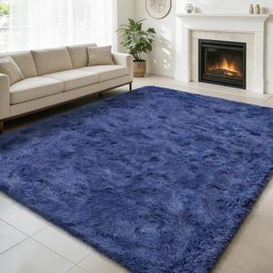 Shag Area Rug for Bedroom 5x8,Blue Fluffy Area Rugs for Living Room,Soft Fuzzy Rug Non-Shedding Indoor Plush Carpet for Bedroom Dorm Home Decor