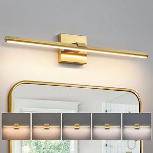 CCYCOL Gold LED Bathroom Vanity Light 24 Inch 18W Dimmable 5CCT Bathroom Lighting Fixtures Over Mirror Modern Brushed Gold Vanity Lights Bar for Bathroom Mirror Cabinets Bedroom