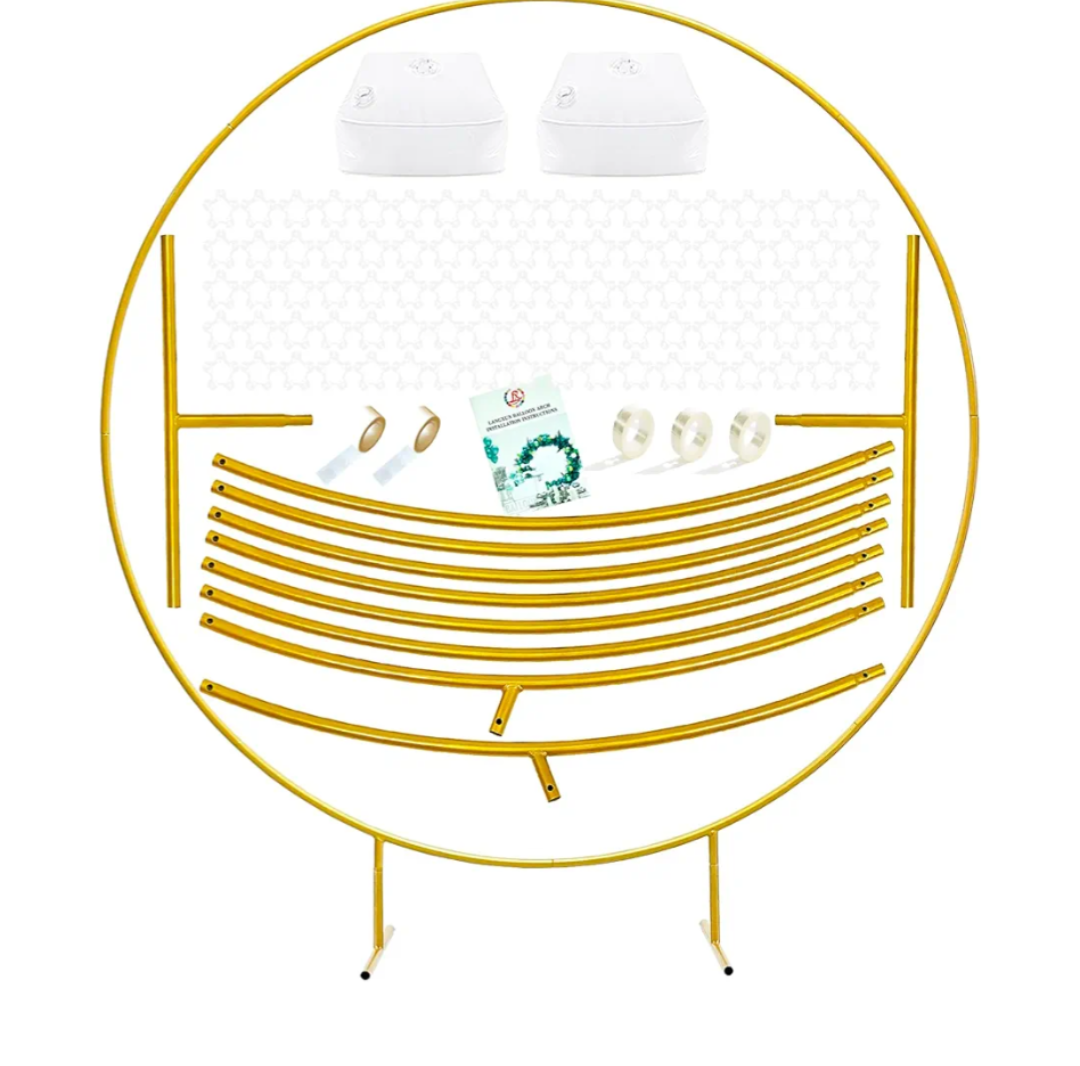 7.2ft Gold Metal Round Balloon Arch kit, Backdrop Circle Stand Arch Frame for Wedding Birthday Party Decoration, Graduation Decorations and Baby Shower Photo Background