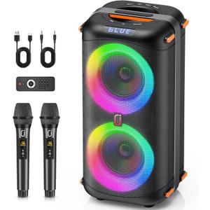 Karaoke Machine with 2 Wireless Microphones, Portable Bluetooth 5.3 Karaoke Speaker for Home Party Outdoors, PA System for Adults with Echo Adjustment/LED Lights, Support TV/USB/AUX/TF