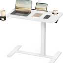 VASAGLE Overbed Table with Wheels, Mobile Standing Computer Desk, 31.5 x 17.7 Inches Tabletop, Adjustable Height, 2 Cup Holders, Phone and Tablet Slot, Cloud White ULSD601W01