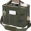 Canvas Tote Bag with Multi Pockets Crossbody Tote Bag for Women Bible Handbag Everything Tote Bags with Compartments (Large, Army Green)