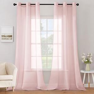MIULEE Solid Color Sheer Curtains 84 Inches Long 2 Panels Set - Elegant Lightweight Grommet Light Filtering Window Voile Panels/Drapes/Treatment for Bedroom Living Room W42 x L84 Inch, Blush