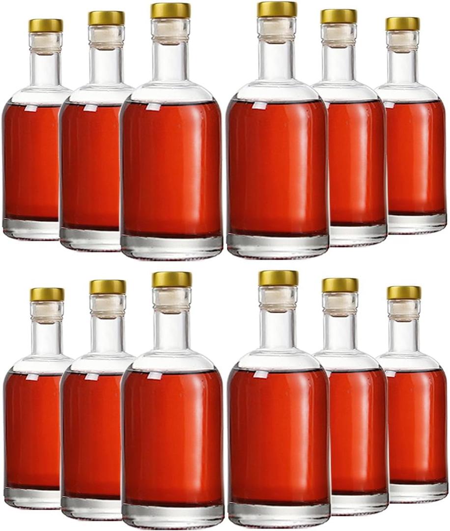 Kaachli Clear Glass Bottles 6 oz - 200ml [Pack of 12] for Beverages Drinks Oil Vinegar Kombucha Beer Water Soda with Cork Stopper Airtight Lid