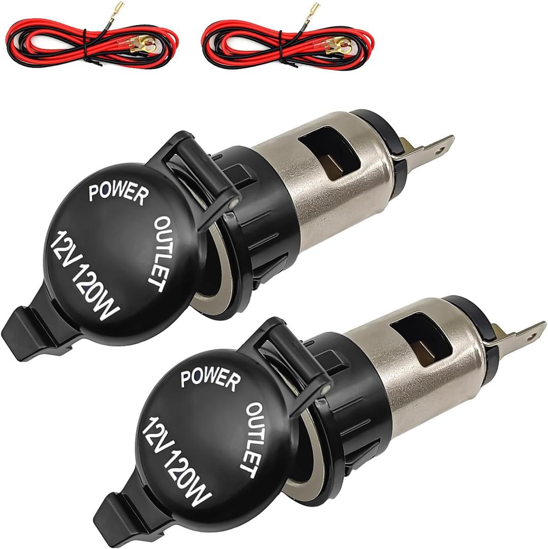 Cigarette Lighter Socket, DC 12V Cigarette Lighter Element Plug, 12 Volt Female Power Outlet Socket with Wiring Harness Waterproof, Suit for Most Cars Motorcycle Boats RV (2 Pack)