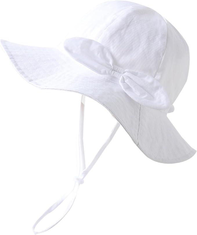 Jastore Baby Girl Sun Hat with UPF 50+ Outdoor Toddler Adjustable Beach Hat with Wide Brim Bucket Hats (US, Age, 6 Months, 12 Months, White)