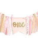 Highchair Banner 1st Birthday - Pink Happy Birthday Banner Party Decorations for First Birthday,Best Princess Photo Props for Baby Girl(Swan)