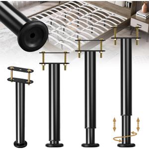 4Pcs Metal Adjustable Height Center Support Leg For Bed Frame, Bed Support Legs For Wood Slats, Under Bed Frame Support Legs Replacement, Bed Reinforcement Kit For Wooden Frame, Height 9.8" To 16.5"