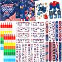 60 Pcs 4th of July Party Favors 4th of July Coloring Books Bulk Patriotic Party Favor Bag Stuffers with Tattoo Stickers Slap Bracelets Art Crafts Toys for Independence Day Classroom Prizes