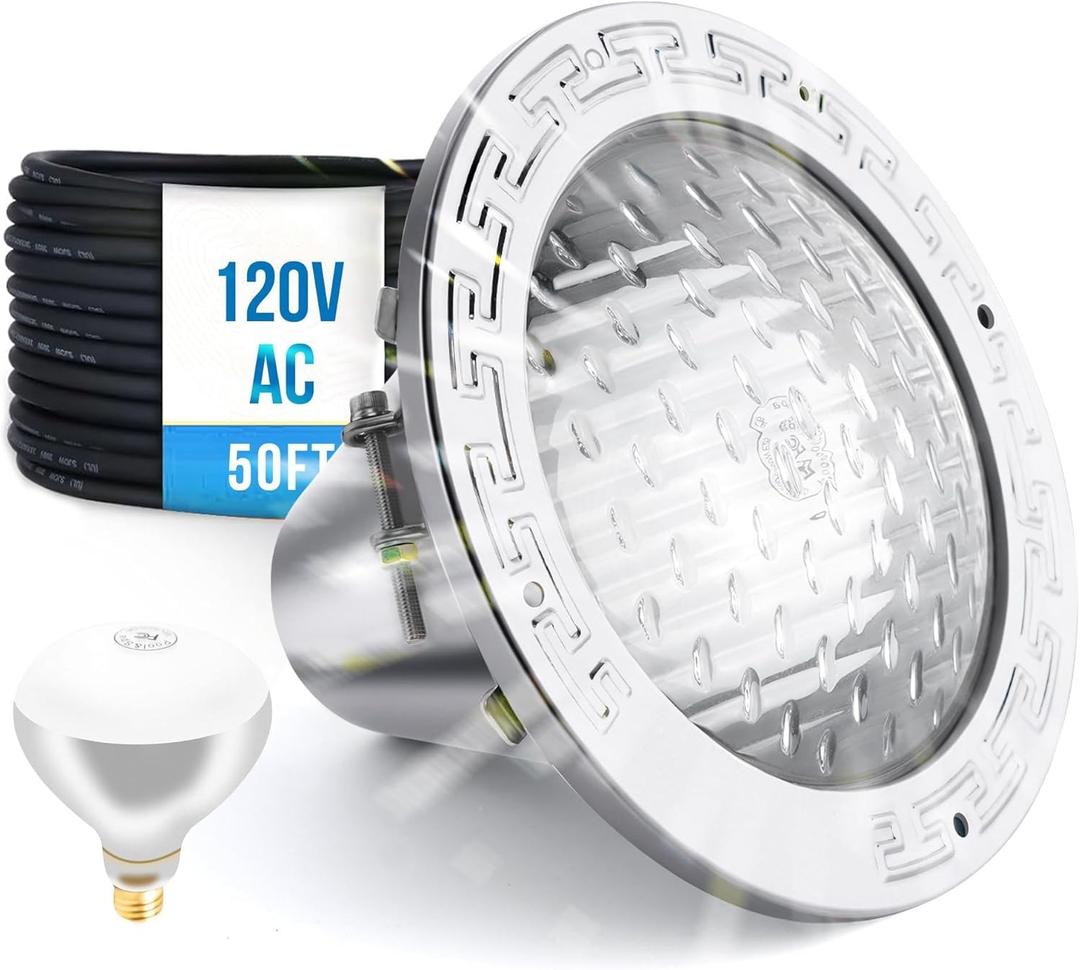 120V 10-Inch Waterproof Pool Light for Inground Pools  IP68 Rated, Includes 2 x 500W Incandescent Bulbs, 50ft Cord, Direct Replacement for Pentair Amerlite & Hayward AstroLite, Fits 10'' Pool Niche