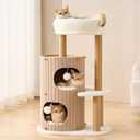 Modern Cat Tree for Indoor Cats Large Adult, 36in H Cat Tree Tower with Scratching Posts, Cozy Cat Bed Cave, Washable Cushions, Dangling Balls, Play&Nap Cat House Condo for All Breeds, Brown