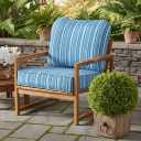 Outdoor Deep Seat Cushion Set 24x24 Seat + 28x22 Back Plush Fiber Fill Seat, Patio Lounge Replacement Cushion, Corded Trim, Durable Polyester Fabric with Ties, Sapphire Stripe