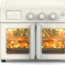 Martha Stewart French Door Air Fryer Toaster Oven Combo, 34QT Countertop Convection, 12-in-1, Bake, Broil, Roast, Fits 12” Pizza, Dehydrate, 5 Accessories, Air Fry Basket, Stainless Steel, Linen White