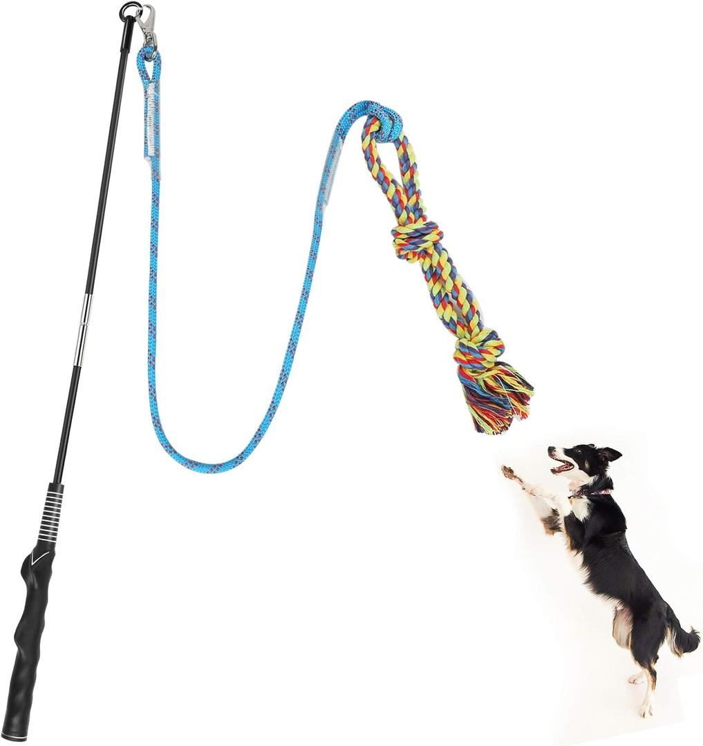 Flirt Pole for Dogs Pet Teaser Wand Outdoor Interactive Pet Dog Flirt Pole Training Exercise Rope Toy for Small Medium Large Dogs Cats (Blue & Black)