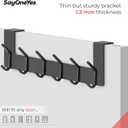 Matte Black Over The Door Hooks Heavy Duty Stainless Steel Door Hanger with 6 Double Hooks for Hanging Towels, Coats, Robes, Hats, Bags No Drill Over Door Towel Rack for Bathroom & Bedroom