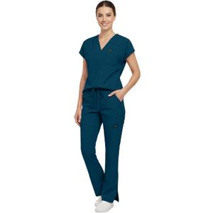 VIAOLI Scrubs for Women - V-Neck Top & Cargo Pants Uniform Womens Medical Scrubs Set for Nurses, Doctors (Large, Caribbean Blue)