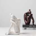 Decorative Bookends for Shelves, Unique Book Ends for Home Office Decor, Meditation Girl Statue Book Stopper for Bookshelf Decor, Modern Abstract Aesthetic Decoration White & Brown