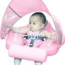 Mambobaby Float with Canopy Size Improved Non Inflatable Infant Baby Pool Float Smart Mambo Float Swim Trainer Add Tail Baby Swim Float Mambo Baby Float Solid Air Free Water Waist Swimming Ring, Pink And Blue, Pack of 2