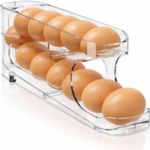 Sotfamily Egg Holder for Fridge, Auto Rolling Egg Storage Organizer for Refrigerator, Clear Space Saving Container, Dispenser - FIFO Egg Roller for Eggs 12 Count