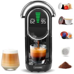 Magician1 Mini Espresso Machine for Nespresso Original, Dolce Gusto, Lavazza Blue, ESE Pods, 19-Bar Coffee Machine for Ground Coffee, Coffee Maker with adjustable Temp & Cup Size, 21oz Reservoir (Black)