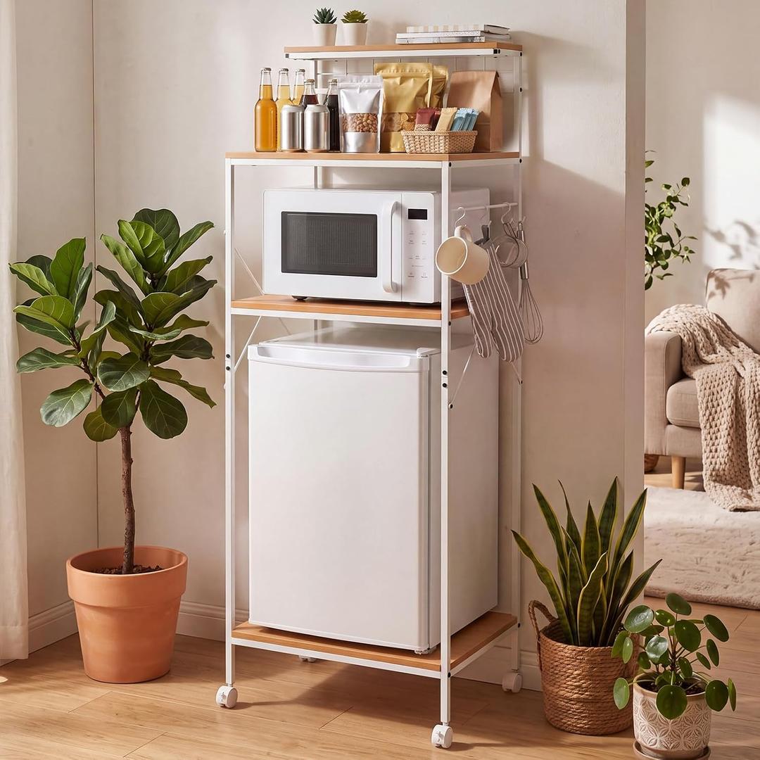 Steel 4 Tier Mini Fridge Stand Bakers Rack, Refrigerator Shelf, 22.44 x 15.75 x 58.46 inches