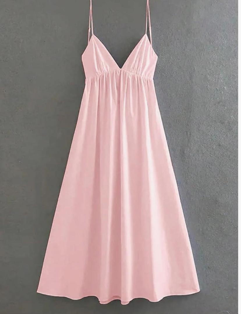 SOLY HUX Women's Summer Dress Backless V Neck Spaghetti Strap Loose Flowy Midi Cami Dresses L