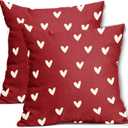 Valentines Day Pillow Covers 16x16 Inch Set of 2 White Heart Red Cotton Linen Decorative Throw Pillow Case Mothers Day Cushion Covers for Bedroom Sofa Living Room Chair Home Decor