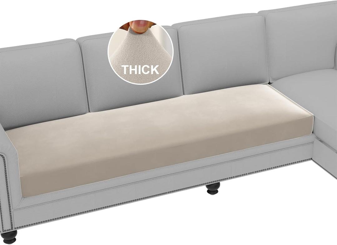 H.VERSAILTEX Fleece Couch Cushion Covers Stretch Couch Covers for 3 Cushion Couch Sofa Thick and Soft Couch Covers Washable (3 Seater Cushion Cover, Island Fossi)