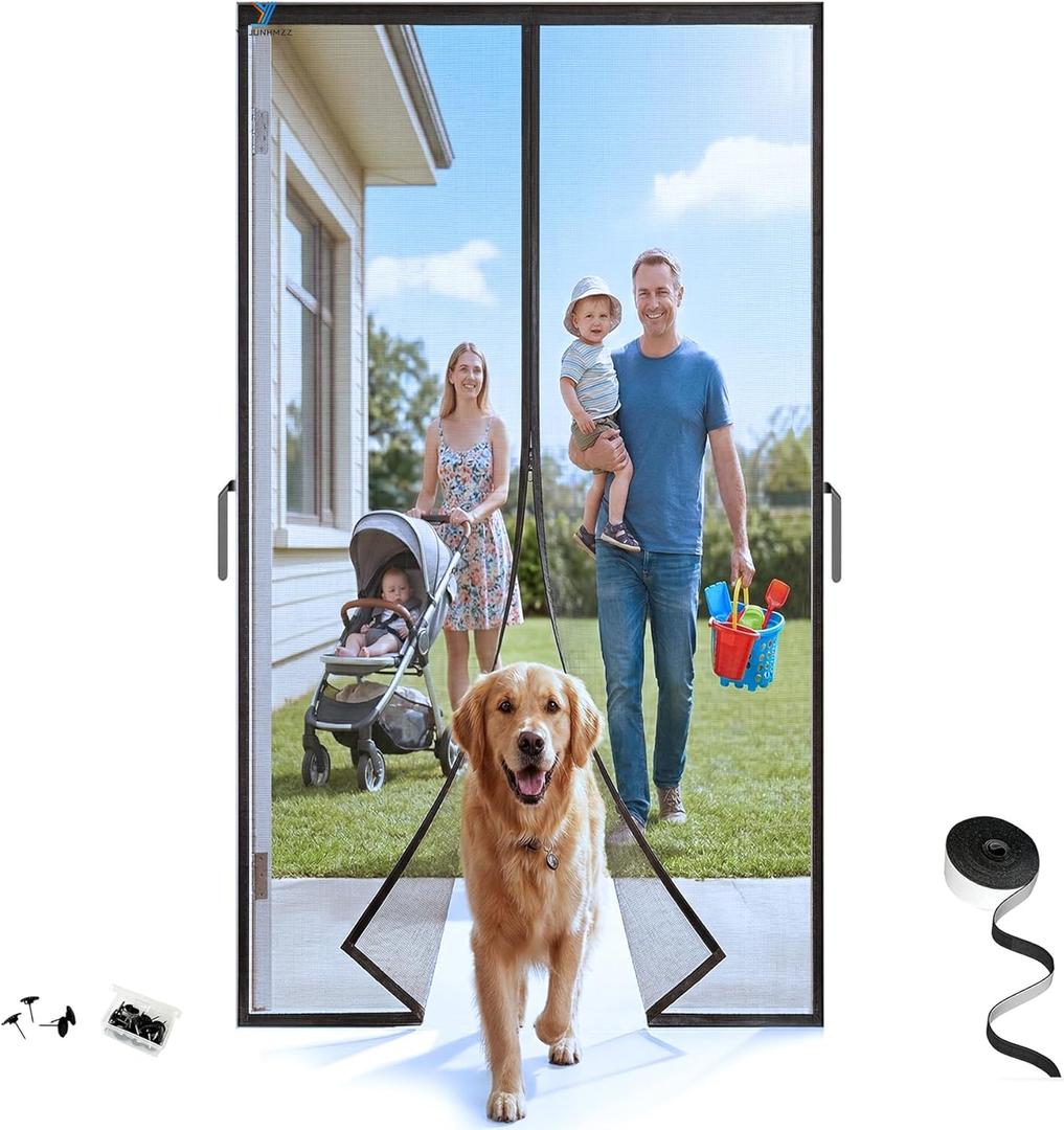 Magnetic Screen Door 38'' x 83'', Heavy Duty Fiberglass Screen Mesh for Summer Use,Hands-Free, Pet & Kid Friendly for Patio Sliding & Front Doors (Gray Summer Screen, Fit Door Size 36''x82'')