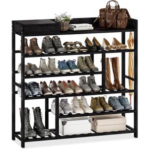 Bamworld Shoe Rack for Front Door Entrance Bamboo Shoe Organizer with Storage Box Free Standing Shoe Cabinet Shoe Storage Shelf for Entryway, Closet and Doorway (Black)