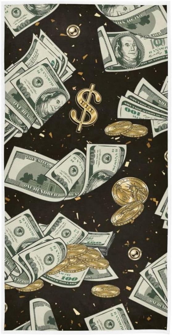 Large Hand Towels Dollar and Coins 15 x 30 Inch Super Absorbent Soft Fingertip Towels Multipurpose for Hand Face Bathroom Gym
