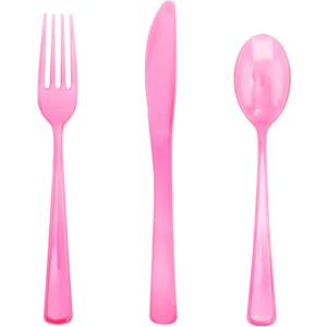 WDF 180 Pieces Pink Plastic Silverware Disposable - Clear Pink Cutlery Sets 60 Forks, 60 Knives and 60 Spoons - Heavy Duty Disposable Utensils for Wedding, Party