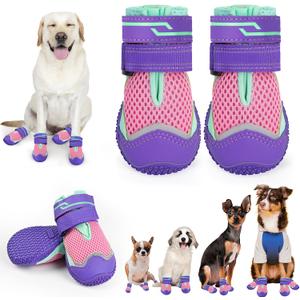 Dog Boots for Large Dogs, Medium Dog Shoes for Winter Snow, Non- Slip, Outdoor Dog Booties with Reflective Strap for Snowy Hardwood Floor Hiking Walking, Purple Size 6 