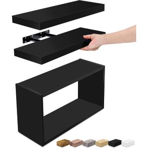 Sorbus Floating Shelves for Wall Set of 3 - Bathroom Shelves for Wall Storage, Over Toilet, Bedroom, Farmhouse, Decor - 2 Floating Shelves with Invisible Brackets & 1 Rectangular Box, Black