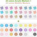 nauets 48 Pack Metallic & Acrylic Paint Markers Set - 24 Colors Acrylic + 24 Metallic Markers, Dual Tip Paint Pens with Brush/Fine Tip for Paper, Rock, Wood, Canvas, Glass, Ceramic DIY Crafts