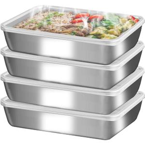 4PCS Stainless Steel Square Plate With Lid, Stainless Steel Baking Pans Cake Pan, Rectangle Food Storage Box, Container, Oven Kitchen (S,M,L)