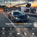 4 Channel 360° Dash Cam Front Rear Inside & Left Right 4K+1080P*3 FHD Car Camera, 5GHz WiFi & App Control 8 IR Lamps Night Vision 24H Parking Mode, G-Sensor, Loop Recording, Includes 64GB (Gunmetal)