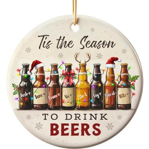 4 x Funny Beer Ornament - Ceramic Ornaments Gifts for Beer Lovers - Tis The Season to Drink Beers